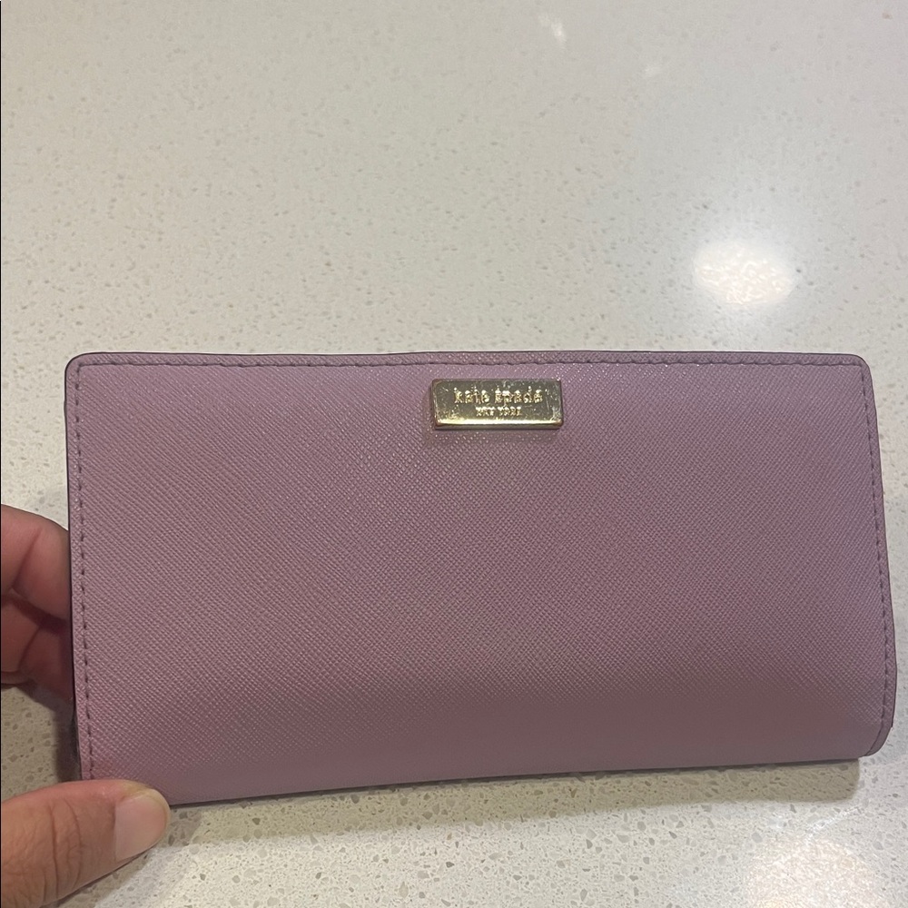kate spade lavender pink Saffiano Continental Wallet with Gold Plaque